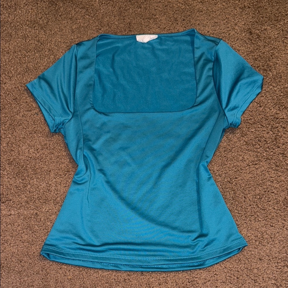 Teal Low Square Cut Tee Shirt